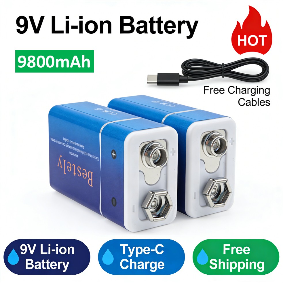 Smoke Detector Interconnected - Batería Recargable de 9V, 9800mAh de