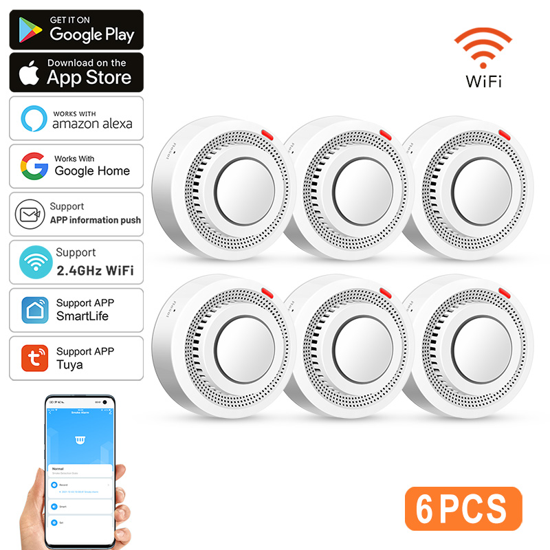 Smoke Detector Interconnected - Paquete de 6 Sensores de Humo